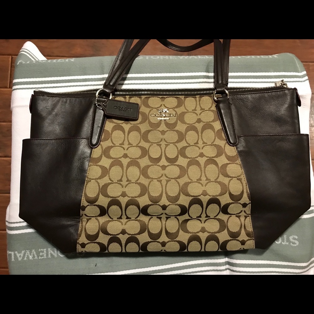 Brown Coach Ava Classic Signature C & Leather tote
